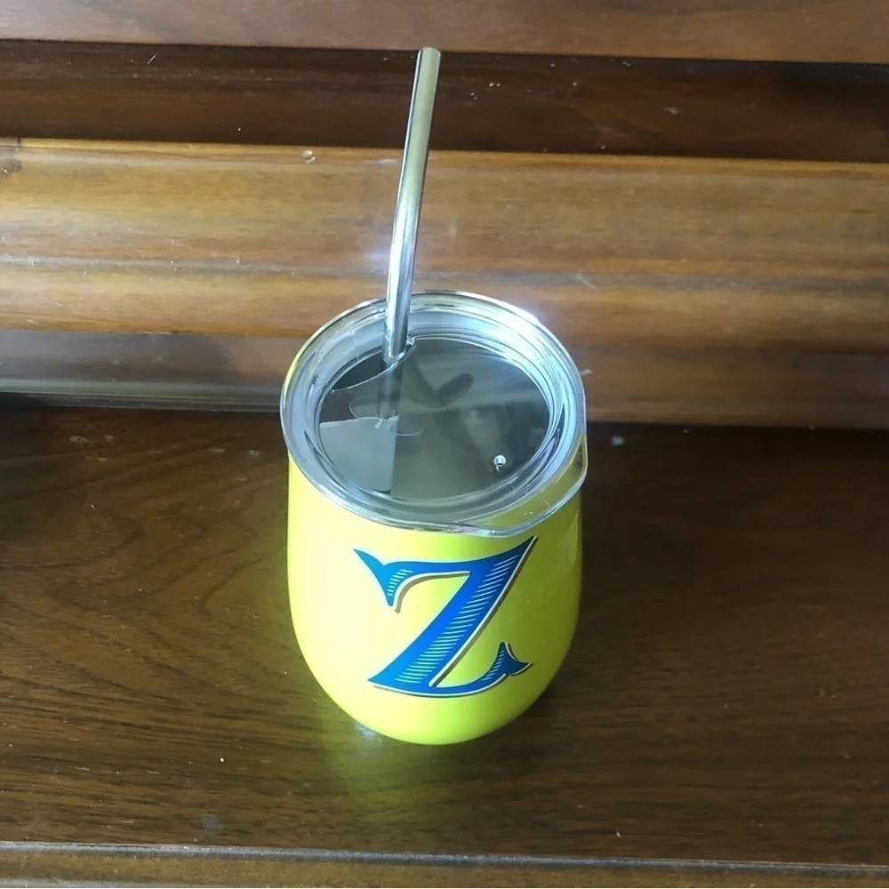 11oz Stainless Steel “Z” Monogram Vine Tumbler With Straw& Lid Brand O…